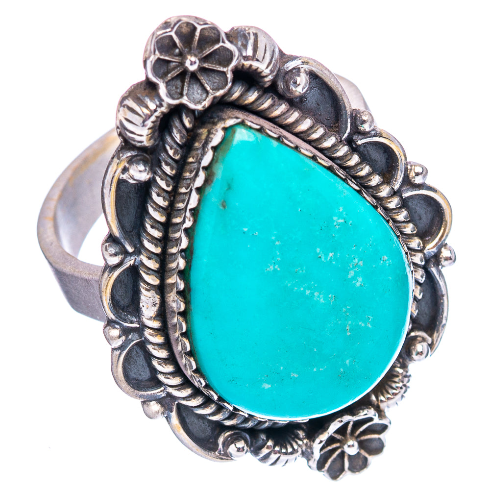 Exclusive Native Style Kingman Turquoise Ring Size 8 Adjustable (.925 Sterling Silver)