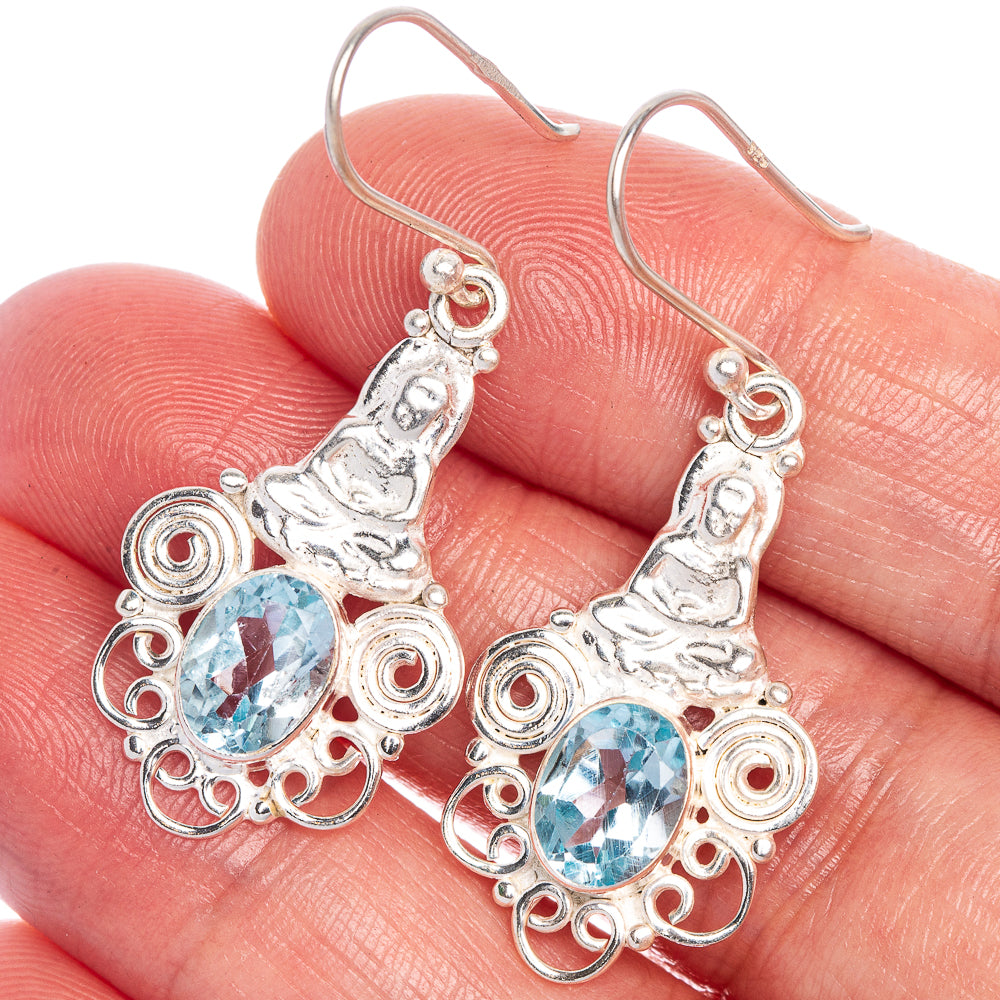 Blue Topaz Buddha Earrings 1 5/8" (925 Sterling Silver) E1018