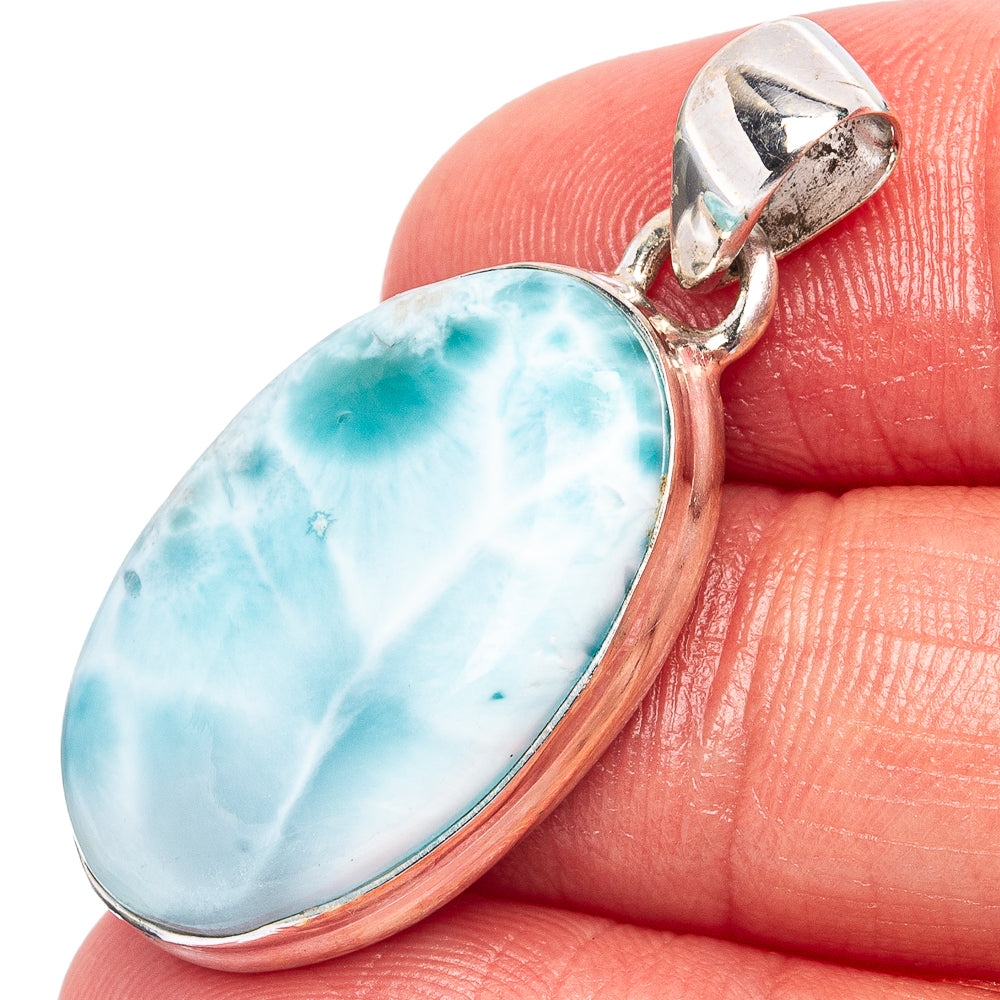 Rare Larimar Pendant 1 3/8" (.925 Sterling Silver)