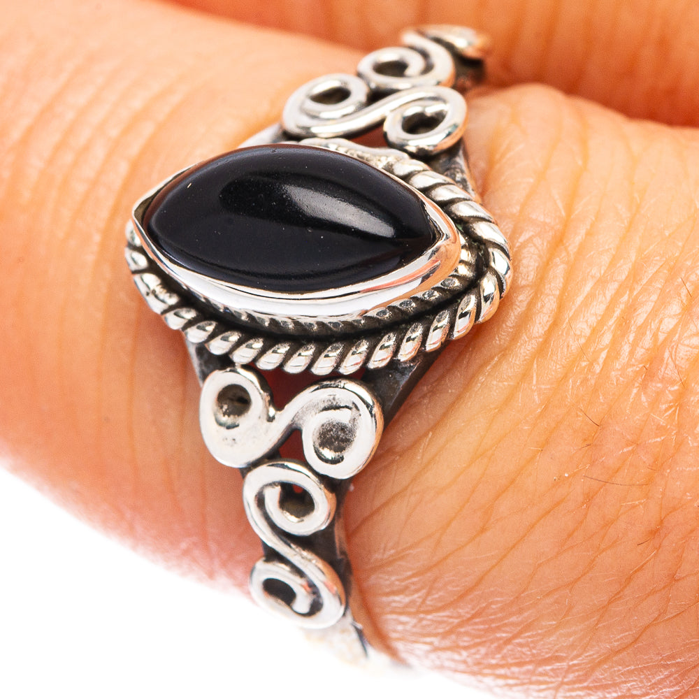Black Onyx Dainty Ring Size 7.75 (925 Sterling Silver) R5762