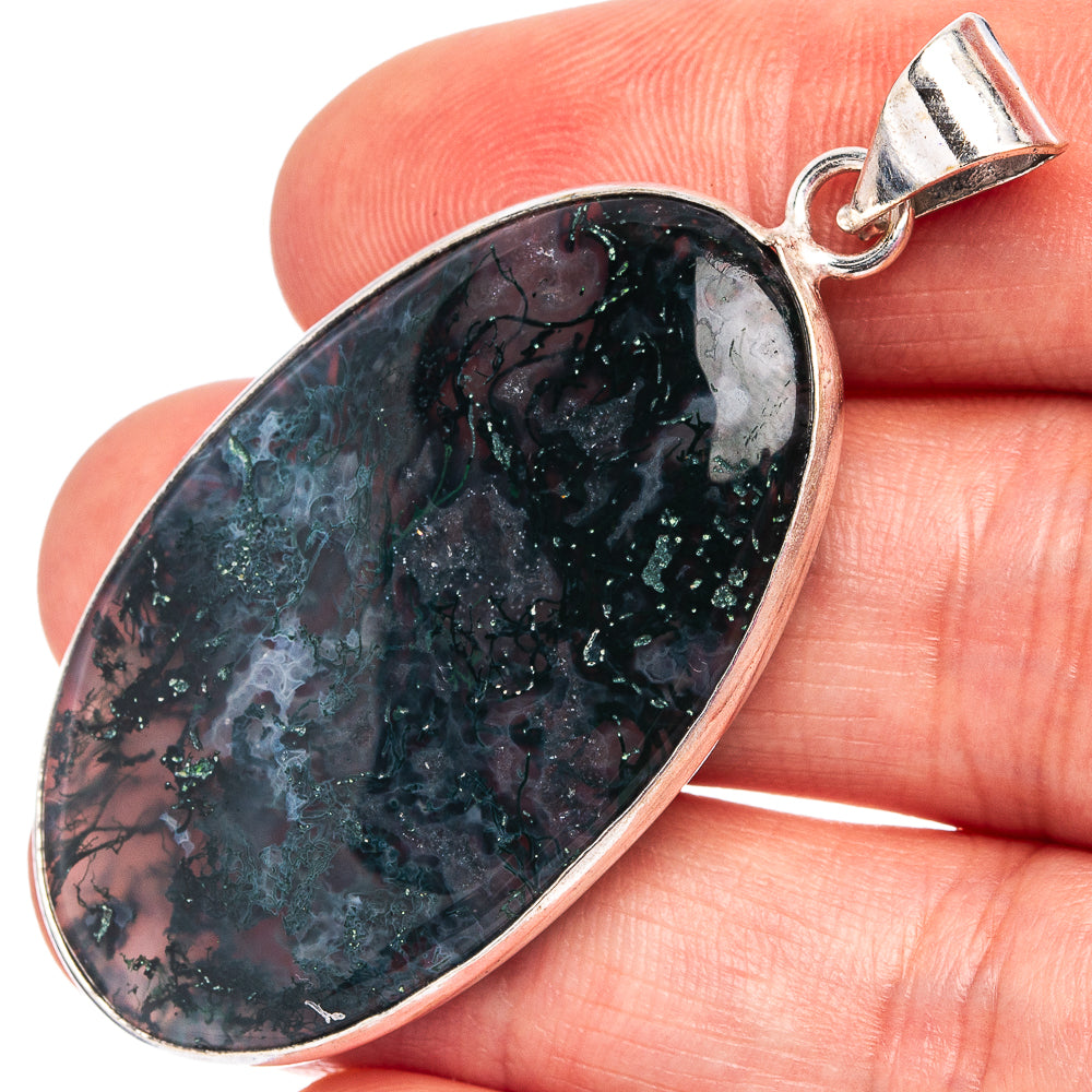 Green Moss Agate Pendant 2 1/8" (Silver Plated)