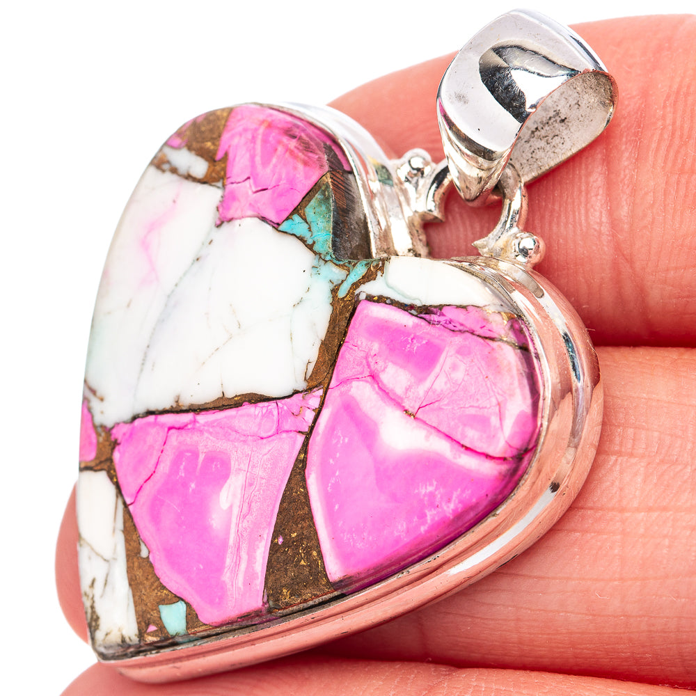 Pink Dahlia Mohave Turquoise Heart Pendant 1 3/8" (.925 Sterling Silver)