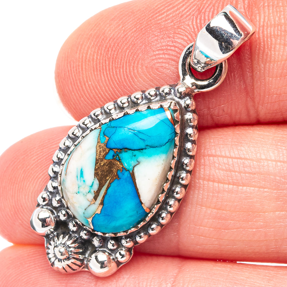 Ice Blue Dahlia Mohave Turquoise Pendant 1 3/8" (.925 Sterling Silver)