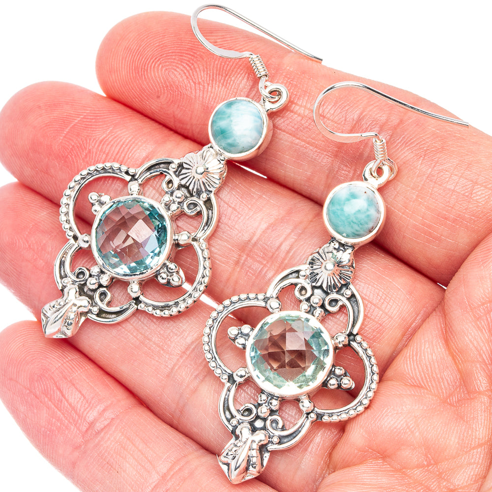 Signature Blue Topaz, Larimar Earrings 2 1/4" (925 Sterling Silver) E1350