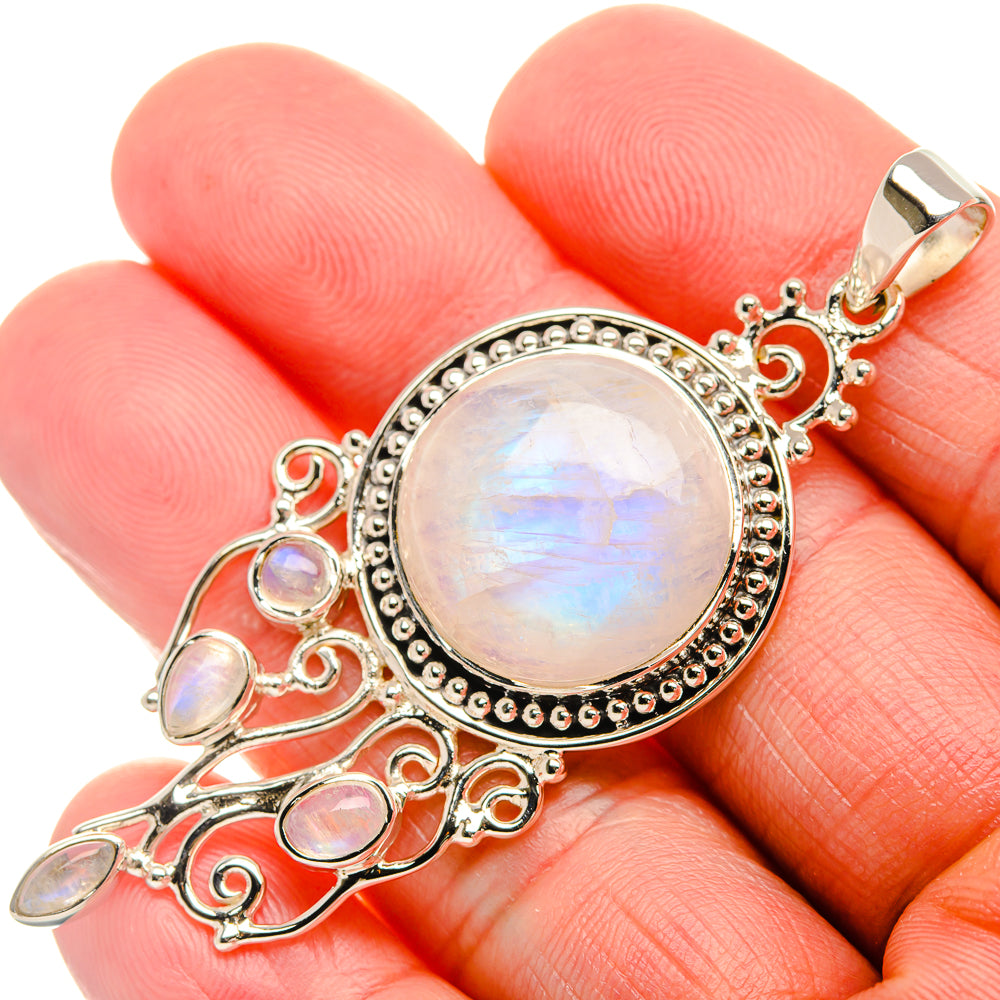 Signature Rainbow Moonstone 925 Sterling Silver Pendant 2 5/8" (925 Sterling Silver) PD37792