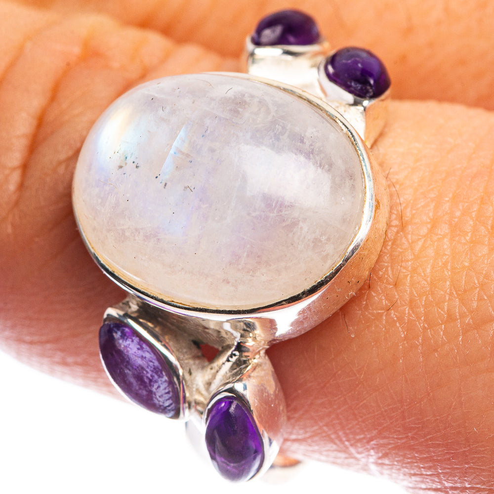 Rainbow Moonstone, Amethyst Ring Size 9 (925 Sterling Silver) R144157