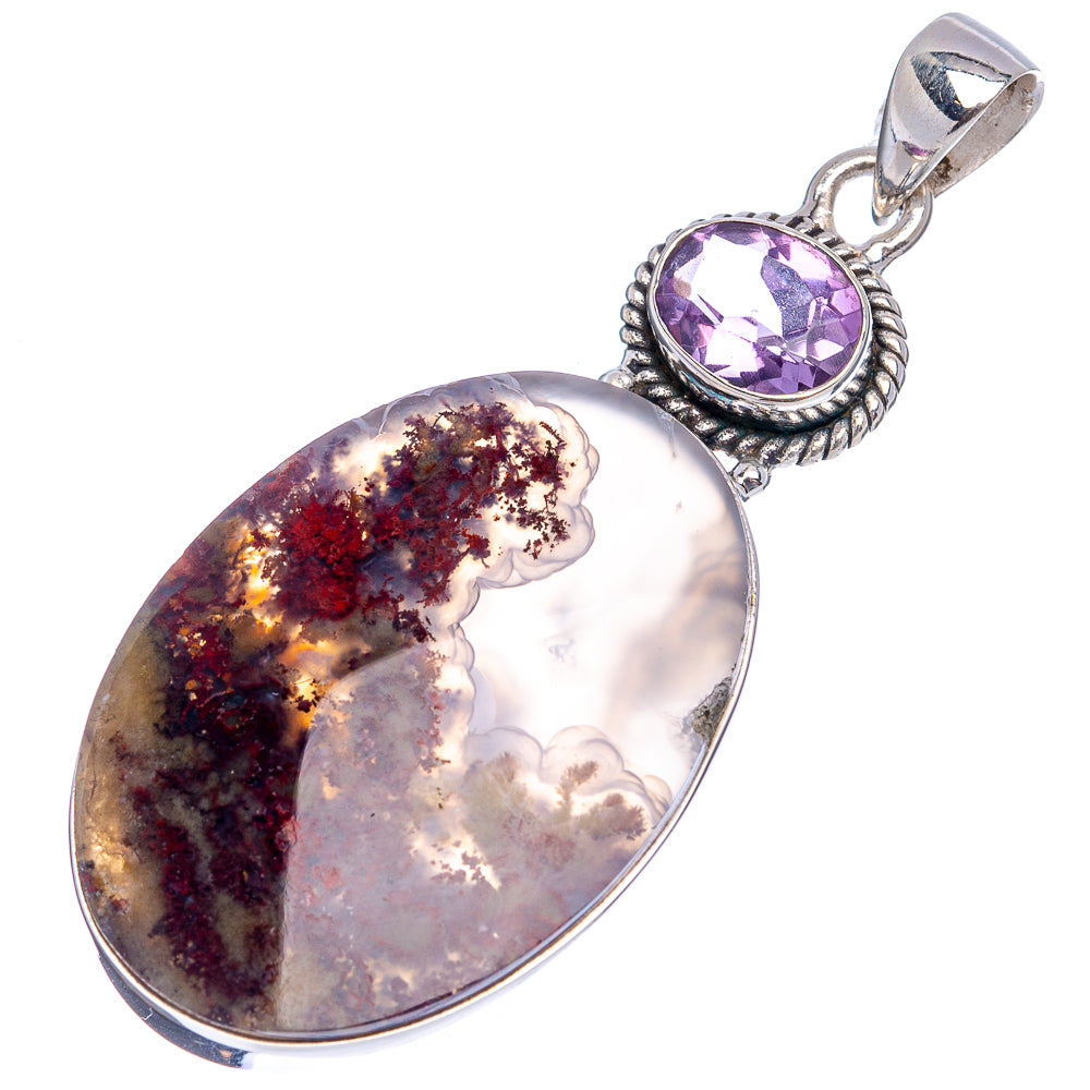 Premium Indonesian Plume Agate, Amethyst Pendant 2 1/4" (.925 Sterling Silver)