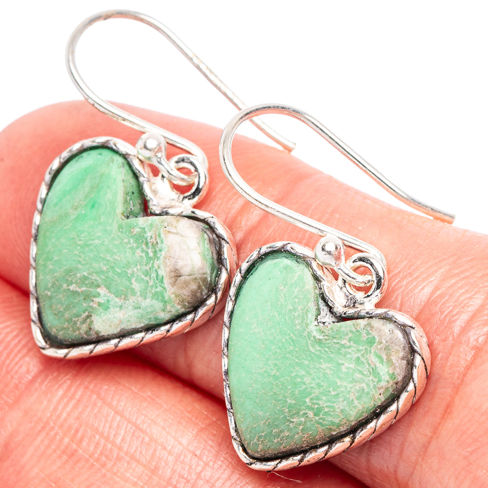 Variscite Heart Earrings 1 1/8" (925 Sterling Silver) E2330
