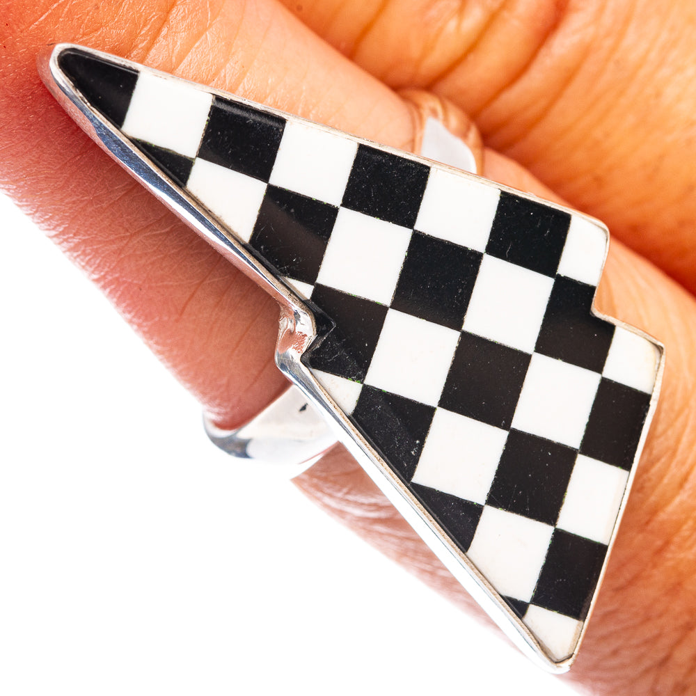 Premium Checkered Onyx Bolt Ring Size 7 (.925 Sterling Silver)