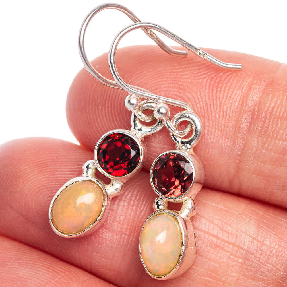 Rare Ethiopian Opal, Garnet Earrings 1 1/4" (925 Sterling Silver) E433536