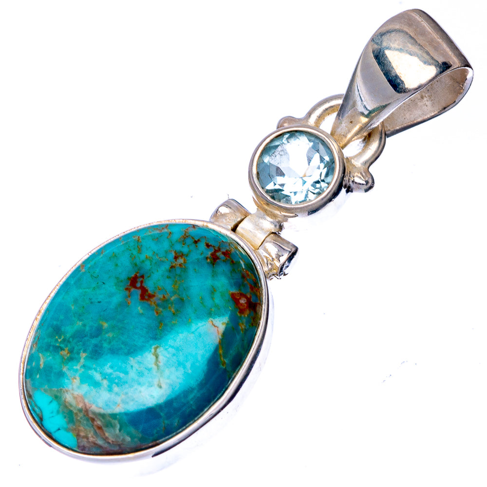 Rare Kingman Turquoise, Blue Topaz Pendant 1 3/8" (925 Sterling Silver) P41017