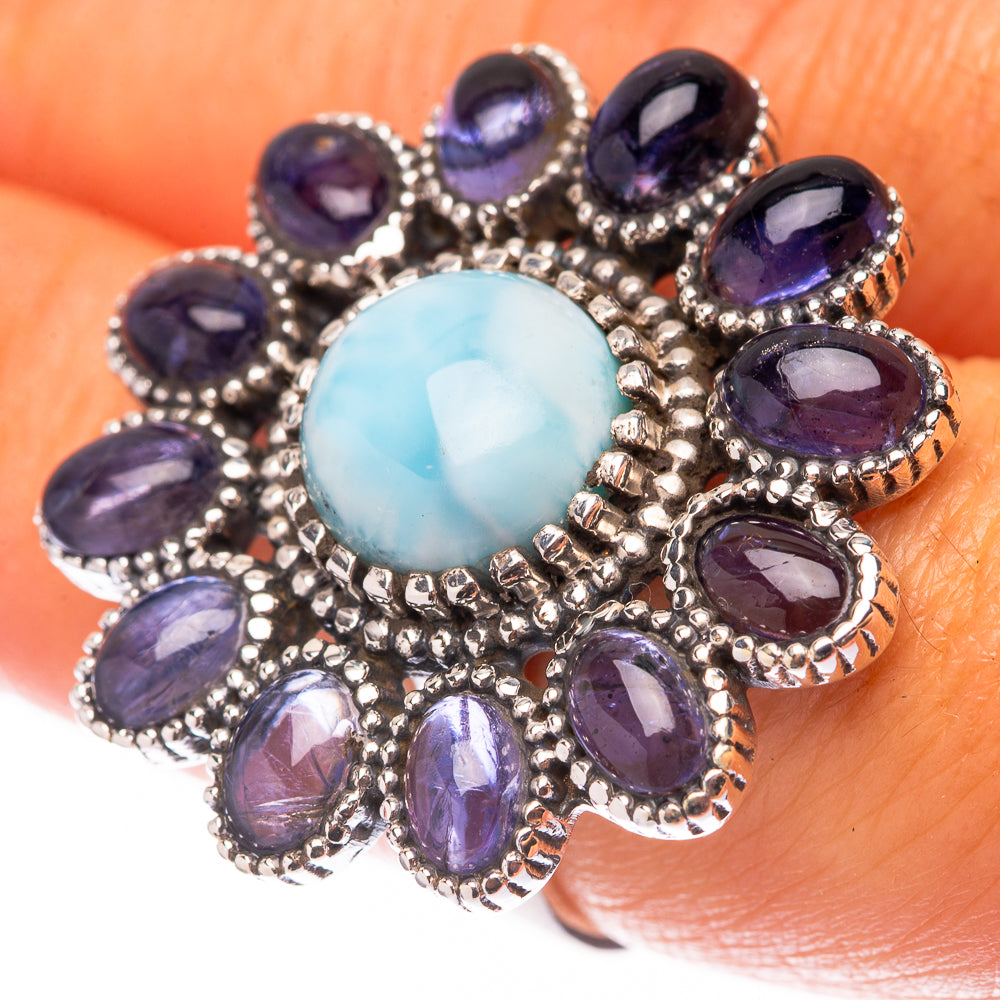 Large Larimar, Tanzanite 925 Sterling Silver Ring Size 7.25 (925 Sterling Silver) RING140417