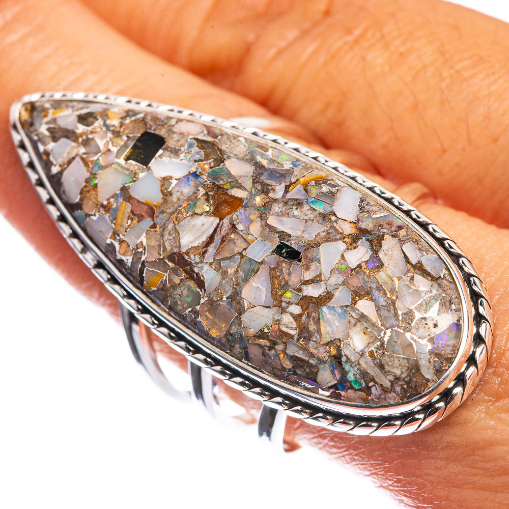 Huge Brecciated Ethiopian Opal 925 Sterling Silver Ring Size 9.75