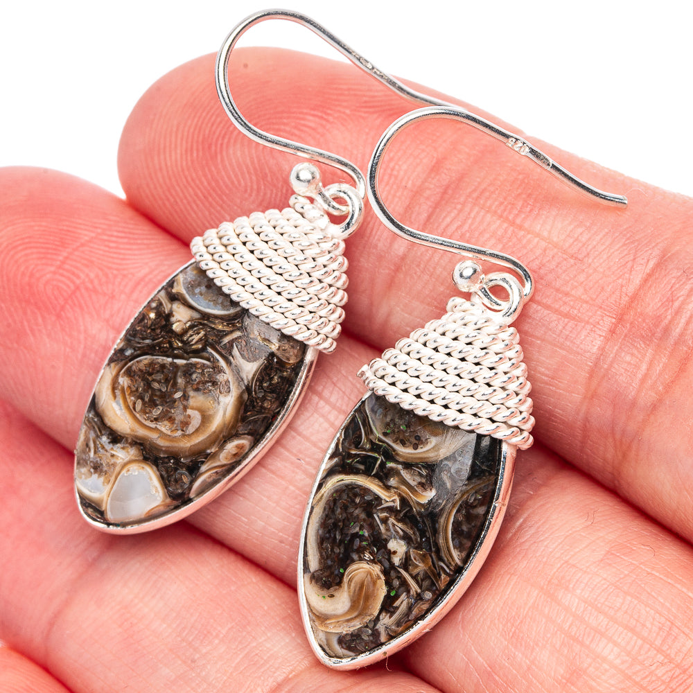 Turritella Agate Earrings 1 1/2" (925 Sterling Silver) E433180