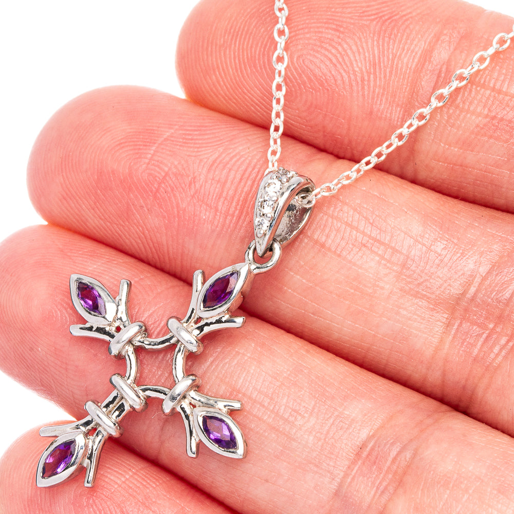 Faceted Amethyst Cross Necklace 18" (925 Sterling Silver) N90047