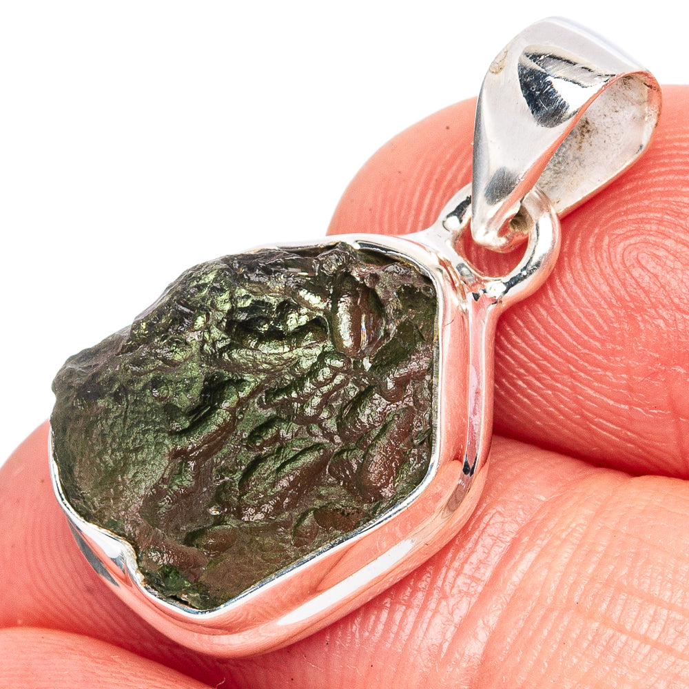 Rare Moldavite Pendant 1 1/8" (925 Sterling Silver) P43381