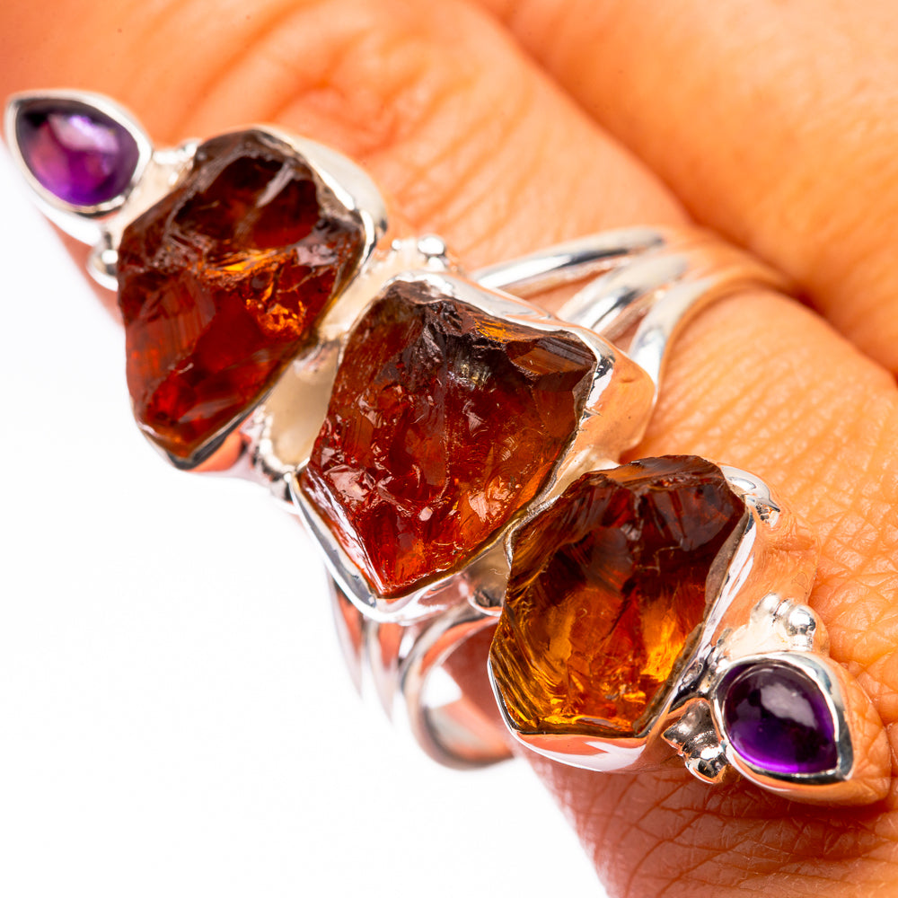 Large Raw Citrine, Amethyst Ring Size 11 (925 Sterling Silver) R140636