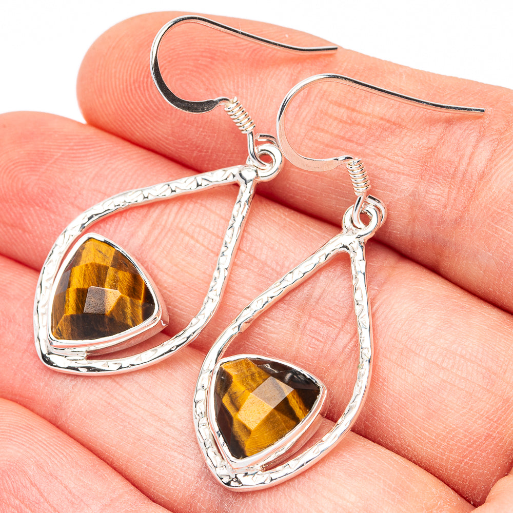 Premium Tiger Eye Earrings 1 5/8" (925 Sterling Silver) E2520