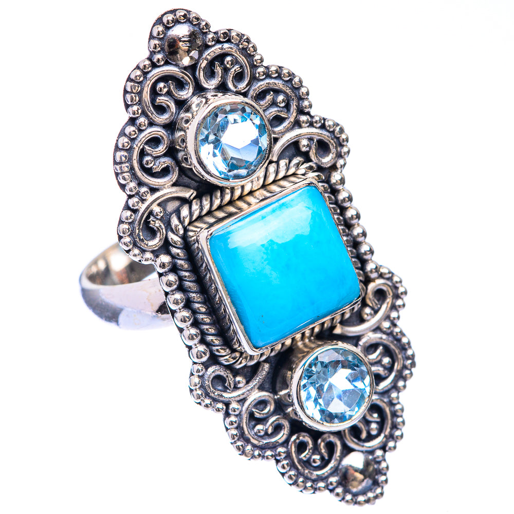 Large Larimar, Blue Topaz Ring Size 5.75 (925 Sterling Silver) R141422