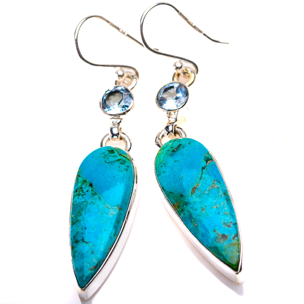 Chrysocolla, Blue Topaz Earrings 2" (925 Sterling Silver) EARR432154