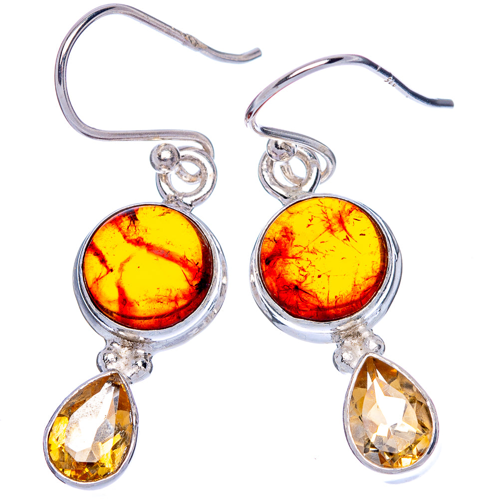 Baltic Amber, Citrine Earrings 1 3/8" (925 Sterling Silver) E433262