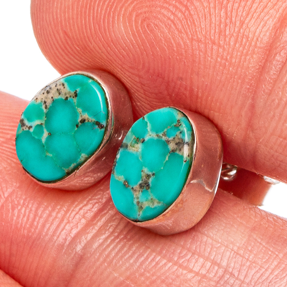 Rare Kingman Turquoise Earrings 3/8" (.925 Sterling Silver)