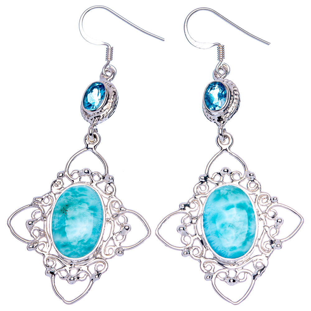 Signature Larimar, Blue Topaz Earrings 2 3/4" (925 Sterling Silver) E1348