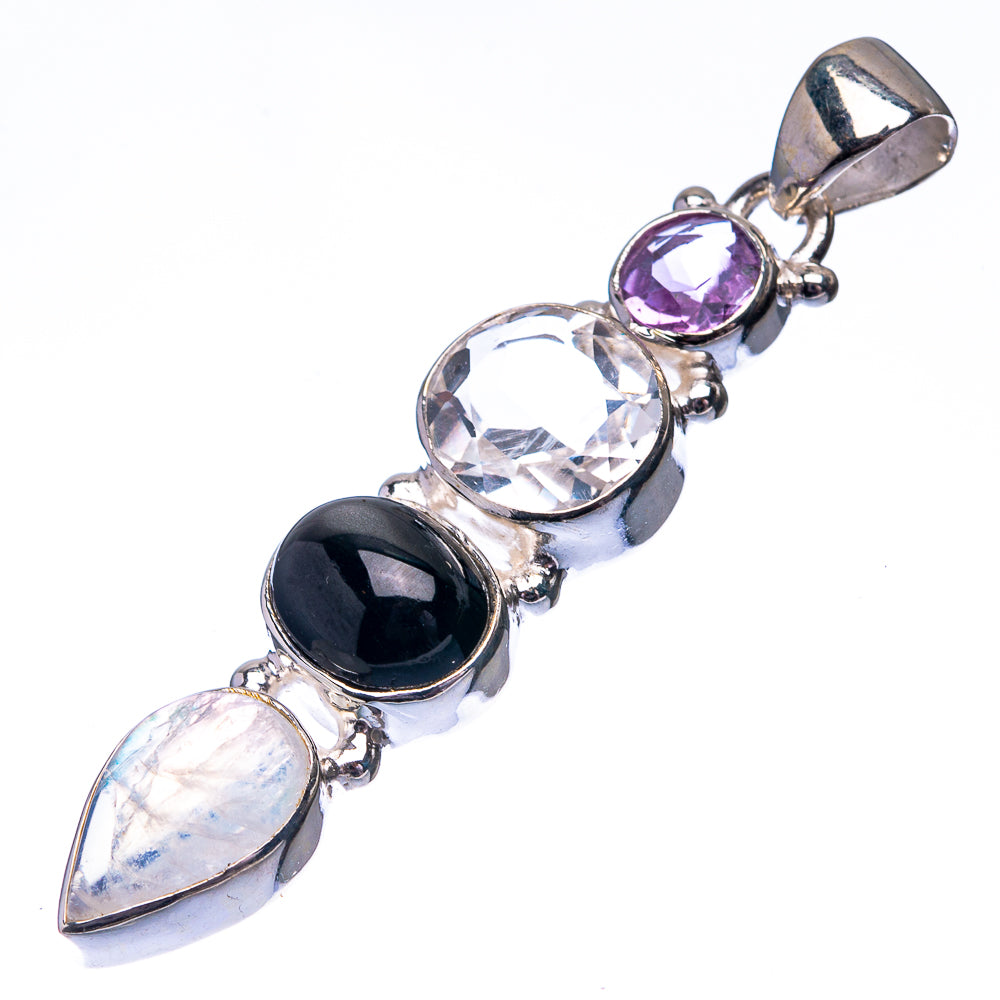 White Quartz, Star Diopside, Rainbow Moonstone, Amethyst 925 Sterling Silver Pendant 2" (925 Sterling Silver) PD38657