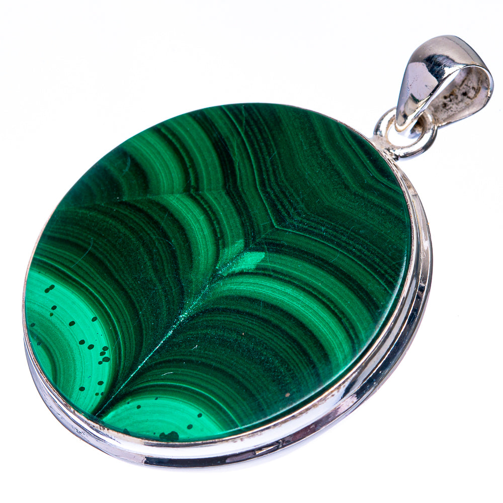 Malachite Coin 925 Sterling Silver Pendant 1 3/4" (925 Sterling Silver) PD38647