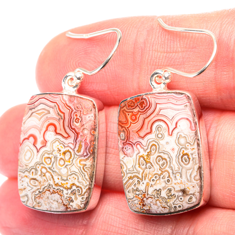 Crazy Lace Agate Earrings 1 3/8" (925 Sterling Silver) EARR432155