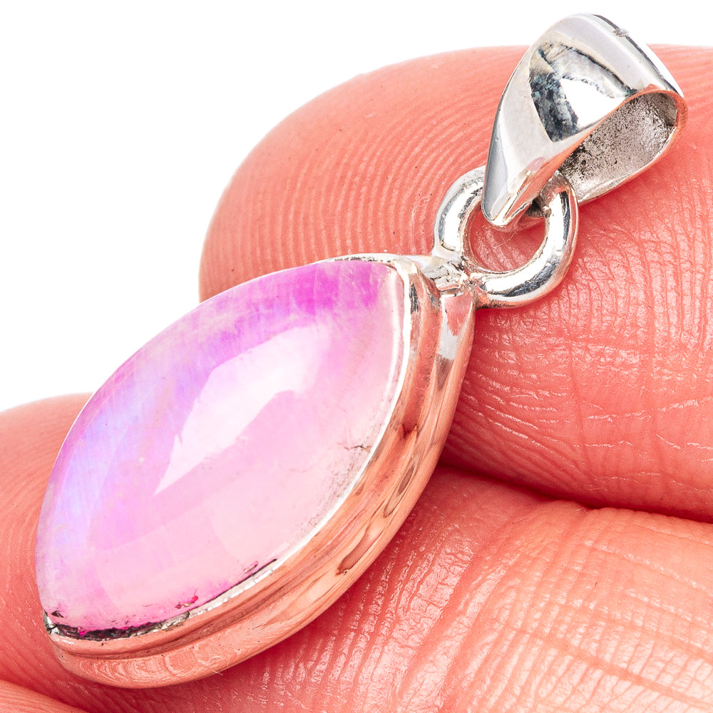 Pink Moonstone Pendant 1 1/8" (925 Sterling Silver) P42411