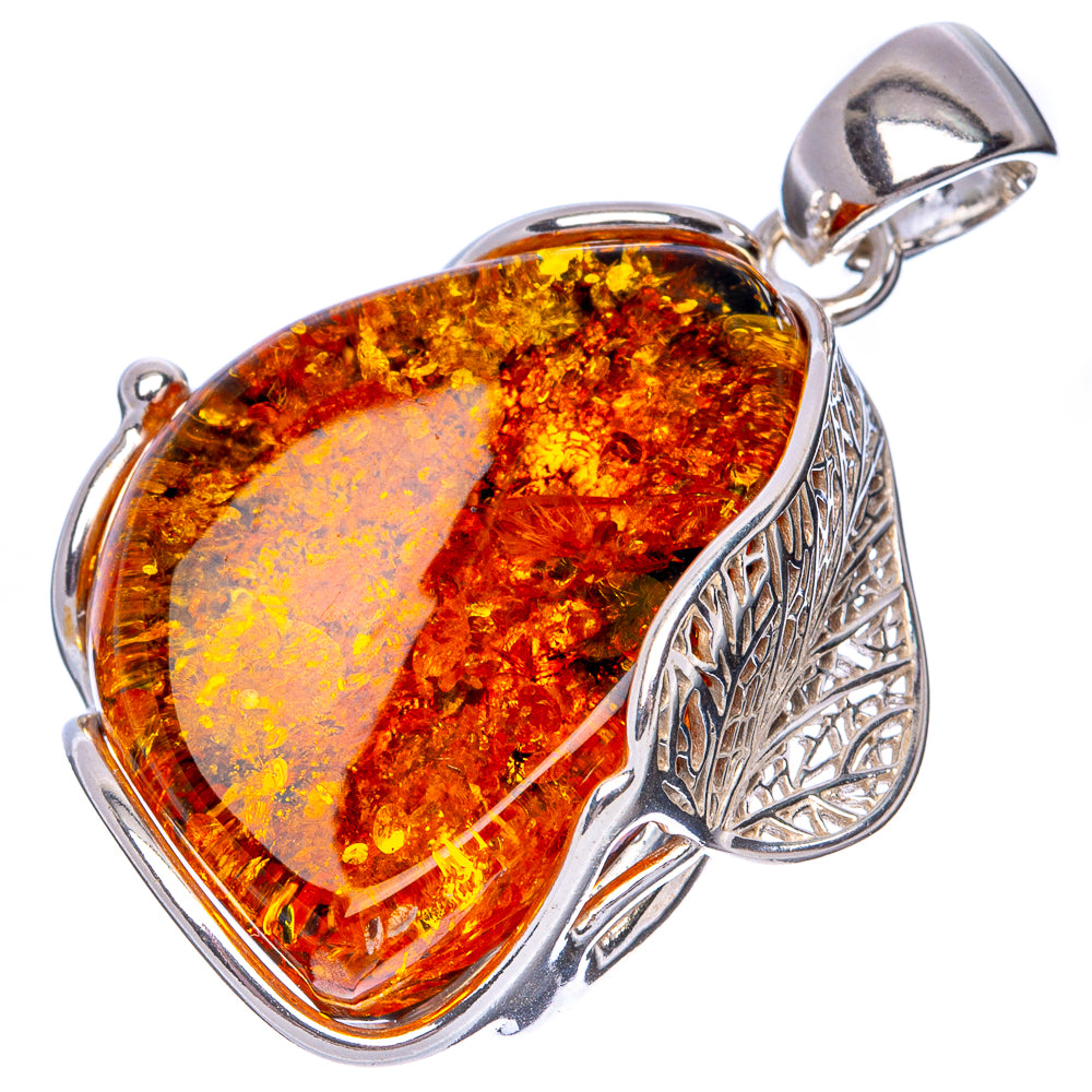 Anasilvercos Baltic Amber Pendant 1 5/8" (925 Sterlnig Silver)