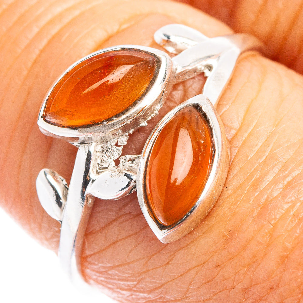 Carnelian Leaf Dainty Ring Size 8 (.925 Sterling Silver)