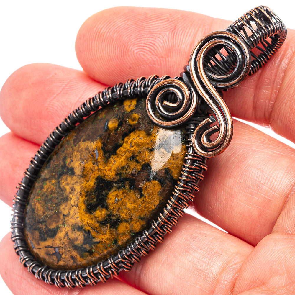 Hungarian Agate Wire Wrap Pendant 2 1/2" (Oxidized Copper)
