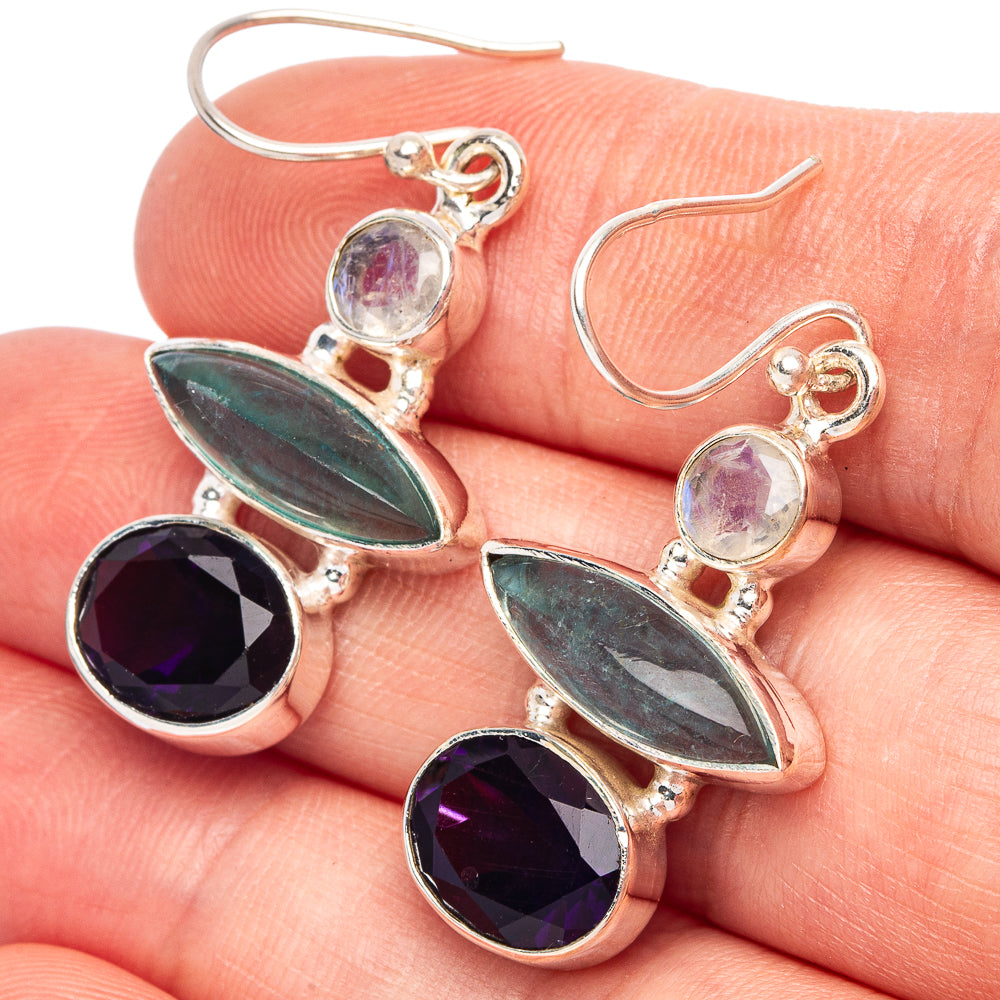 Labradorite, Smoky Quartz, Blue Topaz 925 Sterling Silver Earrings 1 5/8" (925 Sterling Silver) E2207