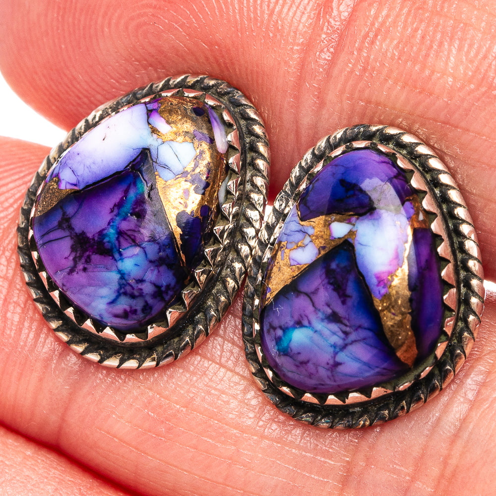Purple Dahlia Mohave Turquoise Earrings 5/8" (.925 Sterling Silver)