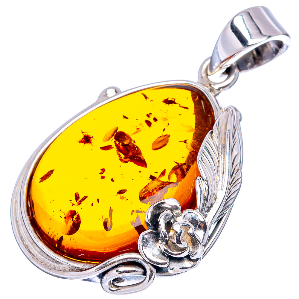 Baltic Amber Rose Pendant 1 5/8" (.925 Sterling Silver)