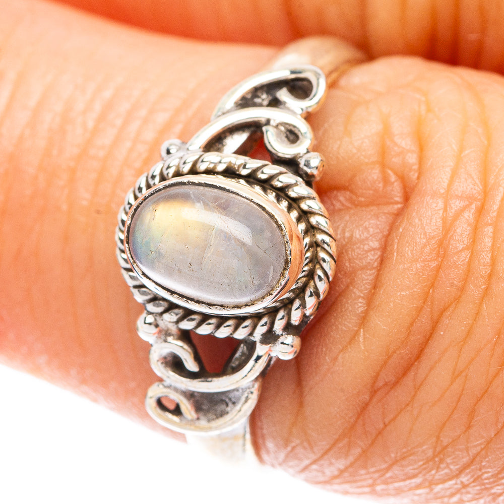Rainbow Moonstone Dainty Ring Size 6.75 (925 Sterling Silver) R5815