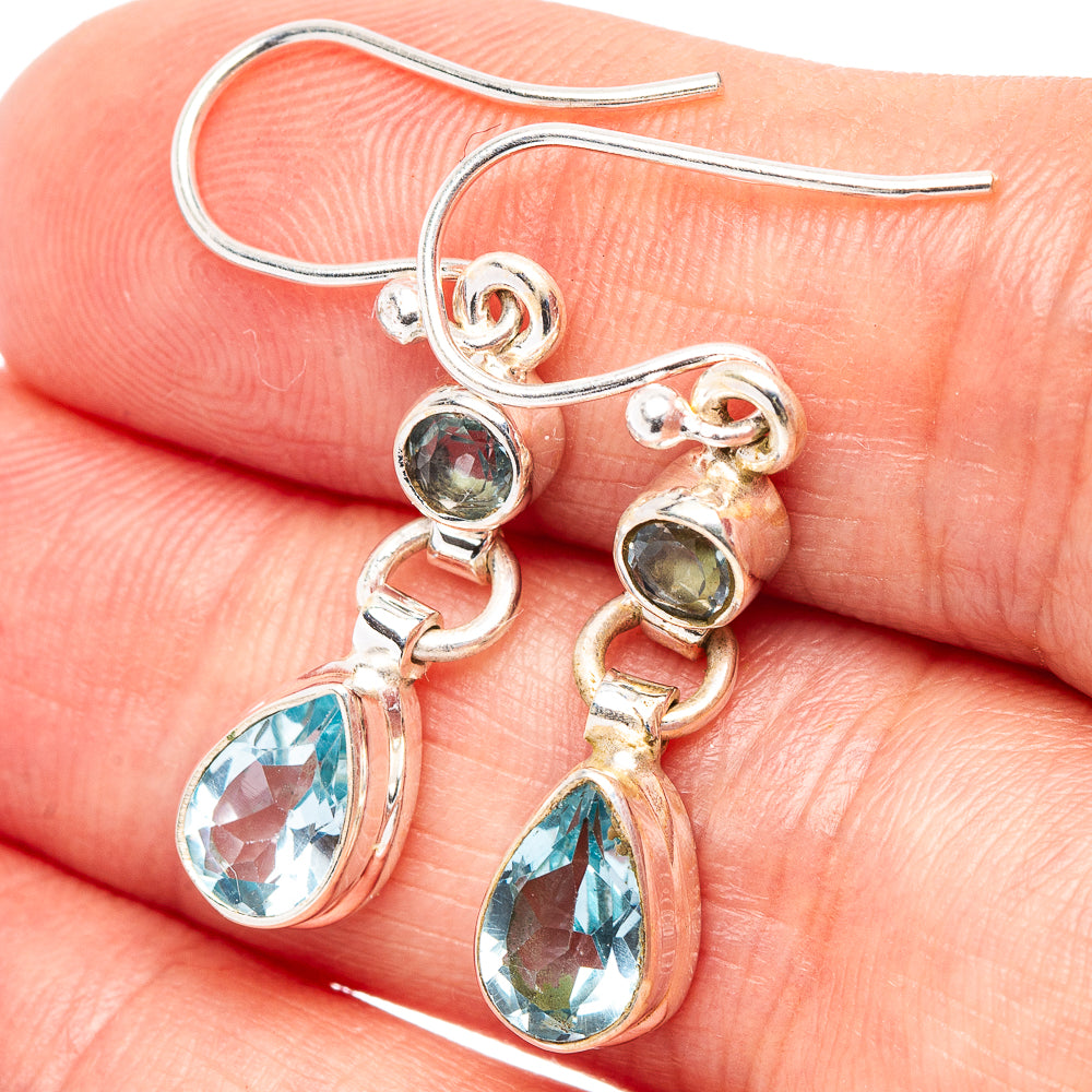 Blue Topaz Earrings 1 3/8" (.925 Sterling Silver)