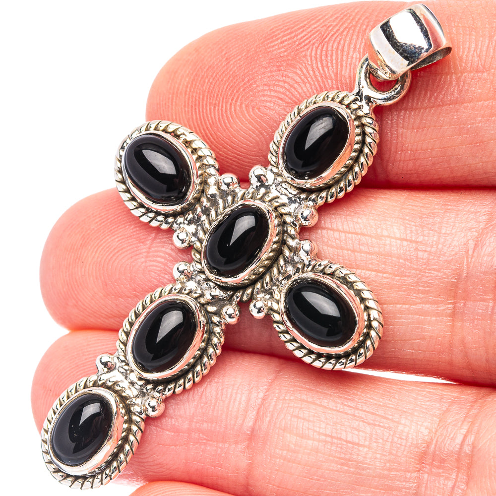 Black Onyx Cross Pendant 2 1/8" (.925 Sterling Silver)