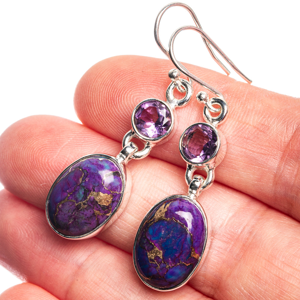 Purple Copper Composite Turquoise, Amethyst 925 Sterling Silver Earrings 1 5/8"