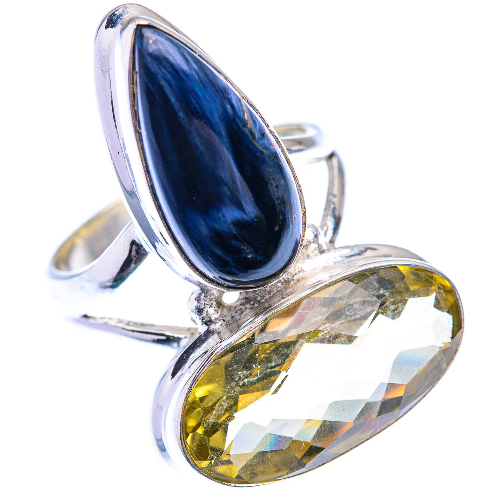 Large Faceted Citrine, Pietersite 925 Sterling Silver Ring Size 6.5 (925 Sterling Silver) RING140453