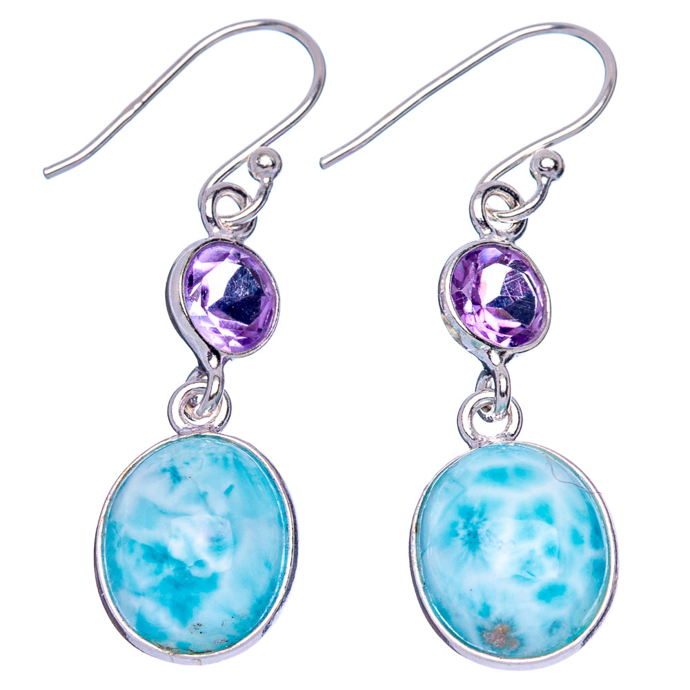 Rare Larimiar, Amethyst Earrings 1 5/8" (.925 Sterling Silver)
