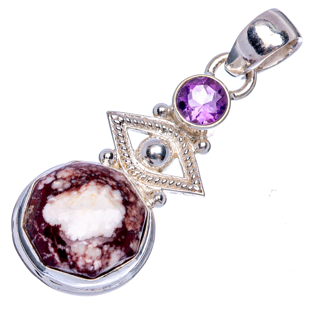 White Horse Jasper, Amethyst Eye Pendant 1 1/2" (925 Sterling Silver) P40256