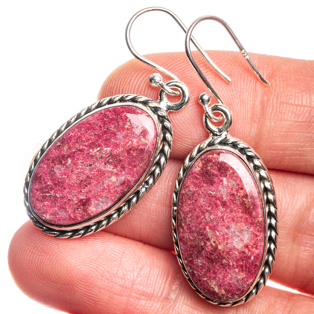 Thulite 925 Sterling Silver Earrings 1 5/8"