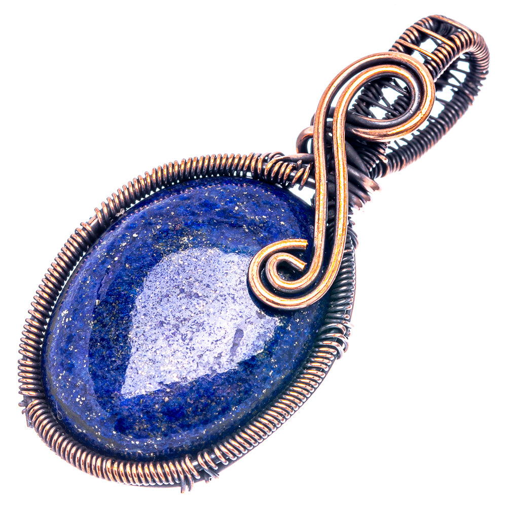 Lapis Lazuli Wire Wrap Pendant 2 1/4" (Oxidized Copper)