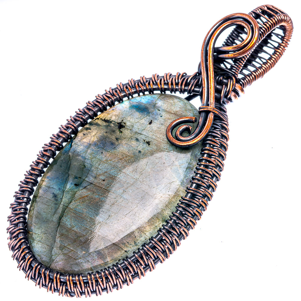 Labradorite Wire Wrap Pendant 2 3/4" (Oxidized Copper)