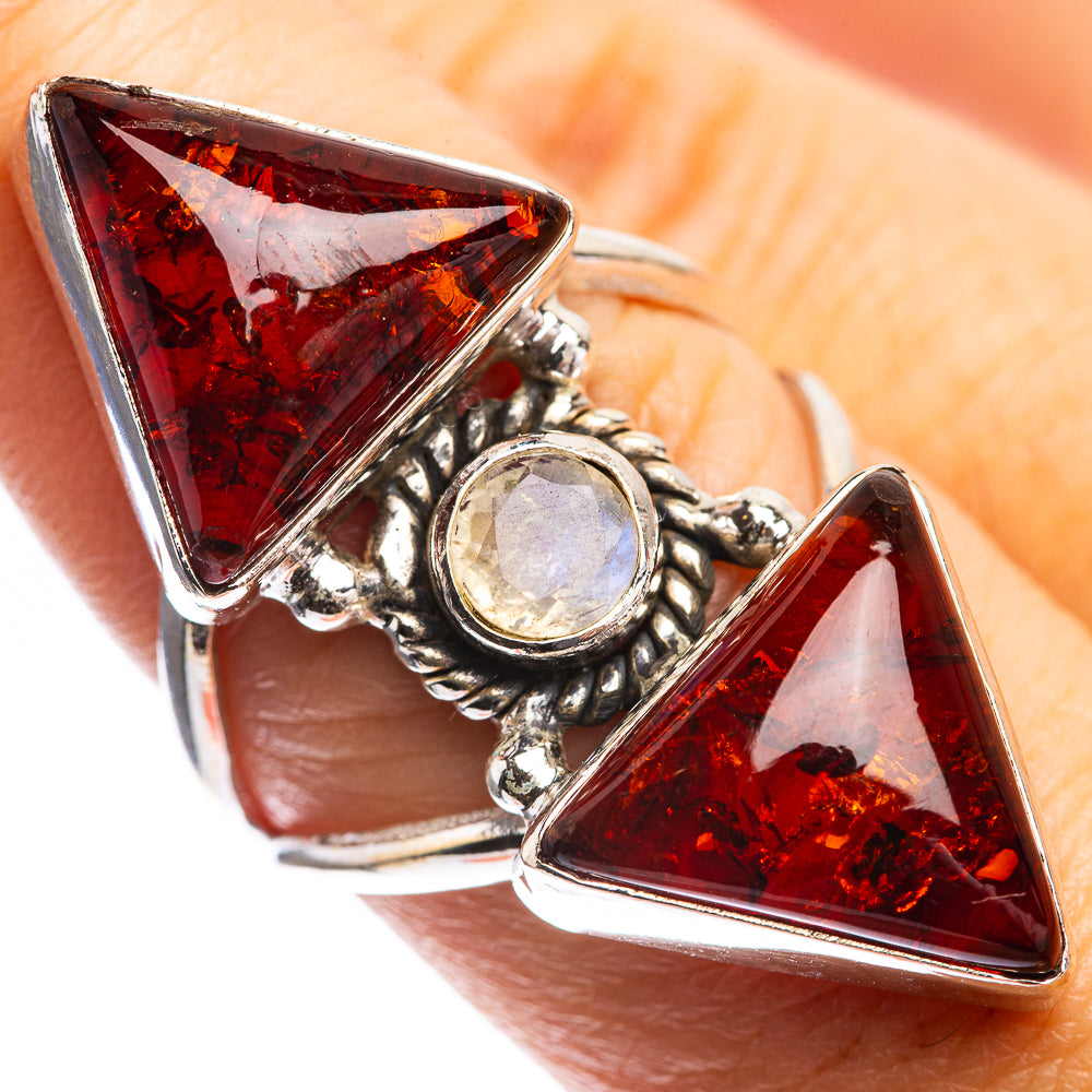 Large Baltic Amber, Rainbow Moonstone Ring Size 7.75 (925 Sterling Silver) RING143459