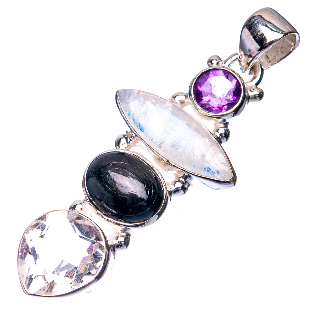 White Quartz, Rainbow Moonstone, Star Diopside, Amethyst Pendant 1 3/4" (925 Sterling Silver) P38691