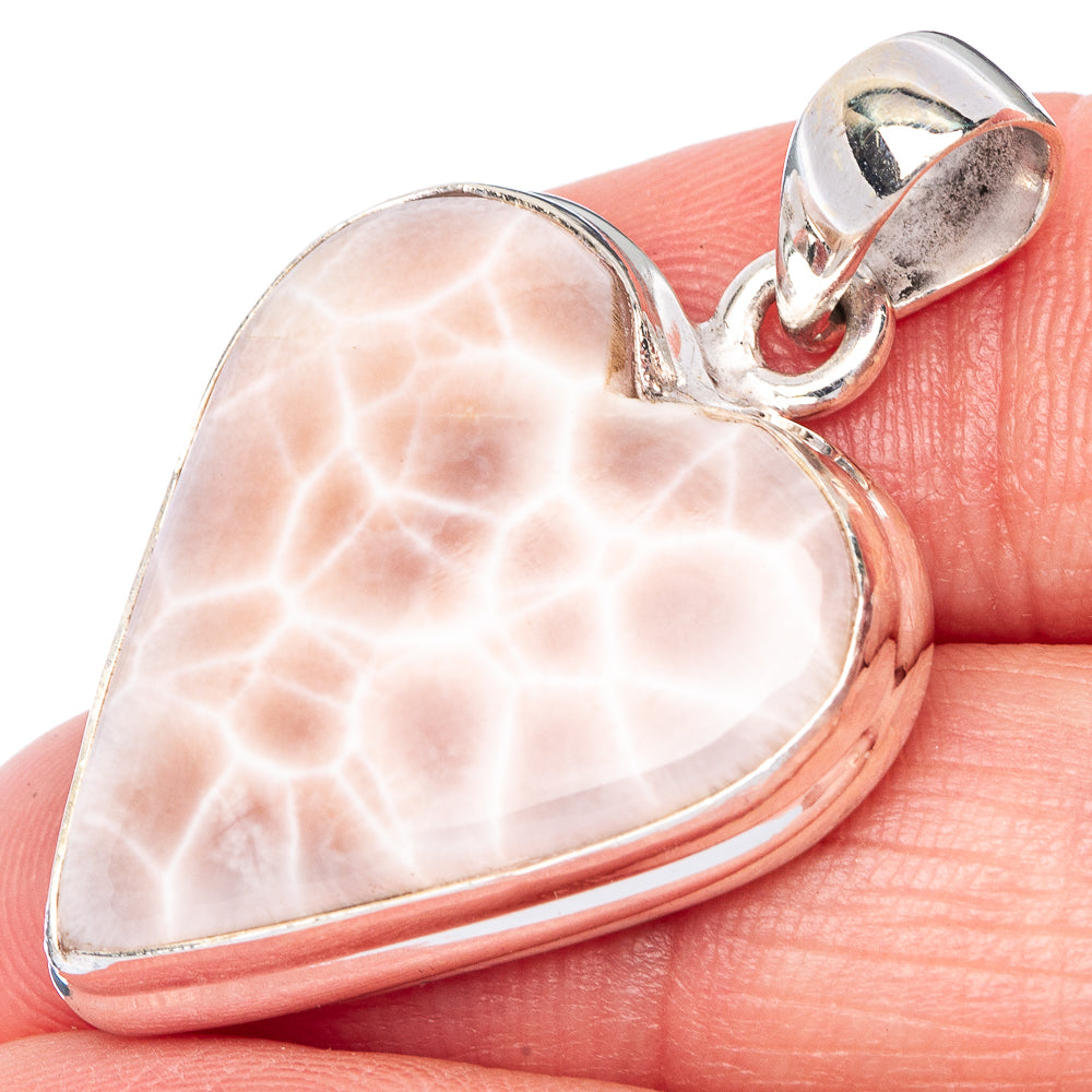 Natrolite Heart Pendant 1 3/8" (925 Sterling Silver) P40970